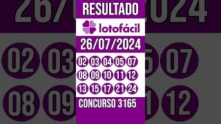 LOTO FACIL hoje  26072024  Resultado concurso 3165 [upl. by Alyehs]