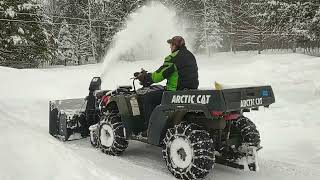 Bercomac snowblower Review and Arctic Cat TBX ATV Cleaning up 12quot snow storm in Maine March 4 2023 [upl. by Mailand]