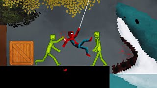 SpiderMan vs Melon Playground on Sea With Giant Shark in People Playground [upl. by Mandie]