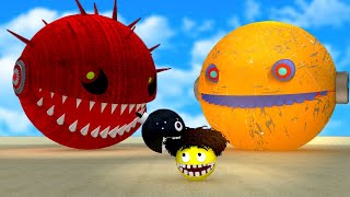 MS PAC MAN VS PACMAN FIGHT VS SPIKY MONSTER PAC MAN VS CARTOON CAT [upl. by Gale]