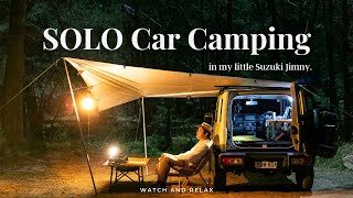 Solo Camping and Sleep in Suzuki Jimny  Mess Tin Cooking  ASMR  Tarp Shelter [upl. by Sihun]