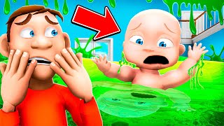 Baby FLOODS Daddys House With SLIME [upl. by Ecneralc159]