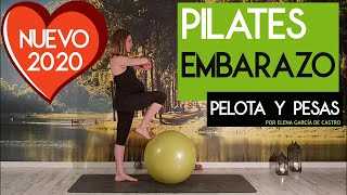 Clase completa PILATES EMBARAZO con pelota fit ball y pesas  2º y 3º trimestre [upl. by Earahs]