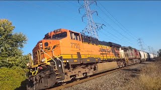 BNSF 7793 and Warbonnet 4706 and nice driver Leads a mixed freight train with pusher BNSF 8400 [upl. by Jara]