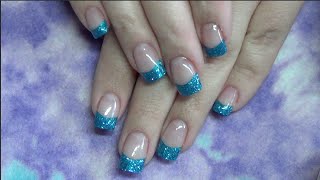 Gel Nails with Blue Tips  Full Tutorial [upl. by Akemit]