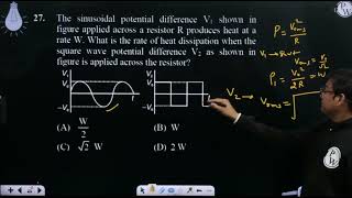 The sinusoidal potential difference V1 shown in figure applied across a resistor R produces hea [upl. by Adnohser]