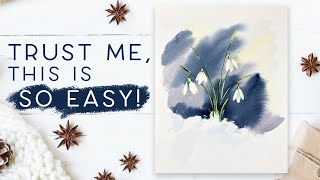 Easy Watercolour Snowdrops In The Snow [upl. by Gridley433]