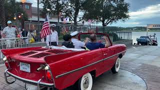 Vintage Amphicar Land Water Boat Car launches off on a Lake Buena Vista Tour at Disney Springs [upl. by Atnuahsal]