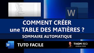 Créer une TABLE DES MATIÈRES SOMMAIRE dans WORD  Numéroter les Titres  Les Styles Tuto [upl. by Auerbach]