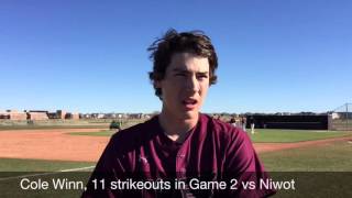 Silver Creek pitcher Cole Winn talks about his 11 K outing vs Niwot [upl. by Ashatan]