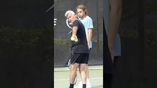 Stefanos Tsitsipas with Apostolos Tsitsipas Tennis Practice at The Academy tennis practice coach [upl. by Alleynad]