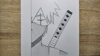 step by step anime half face drawing  Ninja Kakashi sketch [upl. by Yvehc]