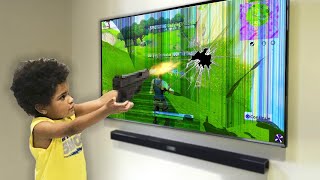 Kid SHOOTS tv after mom TURNS OFF WIFI Fortnite [upl. by Otila]