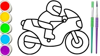 motorbike Drawing Painting And Colouring For Kids And Toddler  How To Draw Motorbike Kids [upl. by Aihseit]