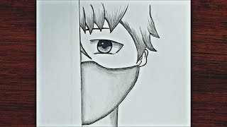 Easy anime drawing for beginners  Anime half face drawing easy [upl. by Devaney340]