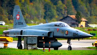 FA18 Hornet and F5 Tiger from the Swiss Air Force Taxi Together at Meiringen Air Base 4K [upl. by Nuahsor]