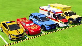 TRANSPORTING PIXAR CARS amp FRUITS WITH COLORED amp JOHN DEERE vs CLAAS vs TRACTORS  BeamNGdrive 983 [upl. by Albers]