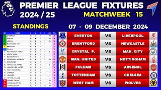 EPL FIXTURES TODAY  Matchweek 15 • EPL Table Standings Today • Premier League Fixtures 2425 [upl. by Mariken8]