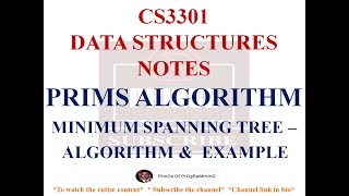 PRIMS ALGORITHM NOTES  MINIMUM SPANNING TREE  CS3301 DATASTRUCTURES NOTES [upl. by Yatnuahs]