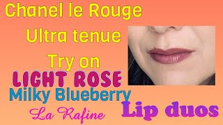 Chanel Le Rouge Ultra tenue lip duo swatches Light rose La Rafine Milky Blueberry [upl. by Ethelbert]