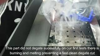 Laser Degate Co2 laser cutting Moldworx LLC wwwmoldworxcom Co2 laser automation [upl. by Eecyac]