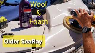 Compounding older gelcoat A SeaRay a Dewalt and time Oxidation removal on a boat [upl. by Beal]