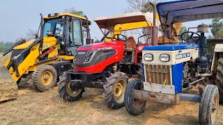 Jcb 3dx Backhoe Loader Machine Loading Red Soil In Mahindra and Swaraj Tractor  Jcb and Tractor [upl. by Liagiba]