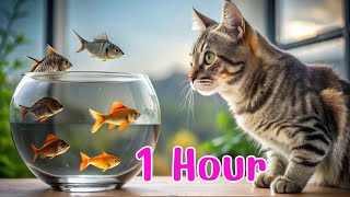 😺CAT GAMES l Virtual Fish Tank with Flies 1Hour of Interactive Cat FunVIDEOS FOR CATS TO WATCH [upl. by Avigdor]