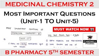 Medicinal Chemistry 5th semester Important Questions  Most Important Questions  Carewell Pharma [upl. by Aisitel]