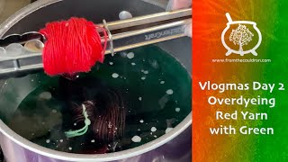 Vlogmas Day 02 Overdyeing Red Yarn with Green Dye Kettle Dyeing and Speckling Indie Dyer [upl. by Eden]