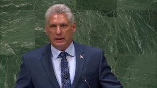 At UN DiazCanel addresses climate change capitalism US Embargo [upl. by Kotick918]