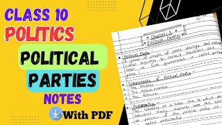 Political Parties Notes Class 10th CBSE  Civics Chapter 6 Handwritten Notes [upl. by Calista]