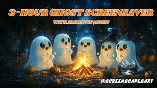 3Hour Cute Ghosts Halloween Campfire  Animated Cozy Screensaver with Spooky Music amp Crackling Fire [upl. by Fang835]