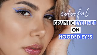 Colorful Graphic Eyeliner on HOODED EYES DOWNTURNED EYES Tutorial [upl. by Olecram456]