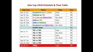 Asia Cup 2018 Schedule amp Time Table [upl. by Eanerb]