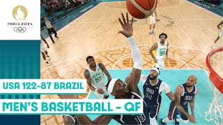 USA overpowers Brazil 12287 in men’s basketball quarterfinal  Paris2024 highlights [upl. by Airdnax237]