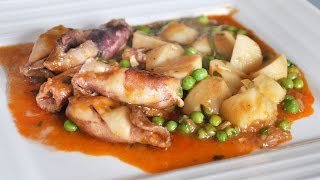 Guiso de calamares con patatas y guisantes  Recetas Mallorquinas [upl. by Truda]