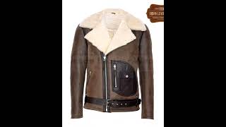 Men Brown Shearling Biker Leather Jacket [upl. by Nuawd]