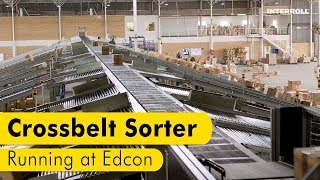 Interroll Crossbelt Sorter running at Edcon [upl. by Anaed]