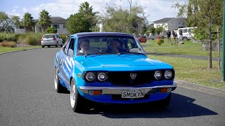 Hayden Paddons first drive of a rotary in Azhars 4rotor 26B powered Mazda RX3 [upl. by Siravart61]