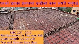 घरको छतको ढलानमा डन्डिको काम कसरी गर्नु पर्छ  Reinforcement Details in Two Way slabCrank and Extra [upl. by Haerle]