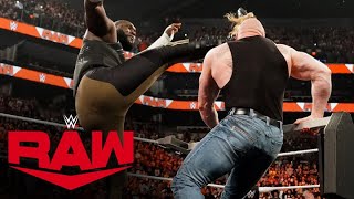 Omos hits a devastating kick on Brock Lesnar during a preWrestleMania brawl Raw March 27 2023 [upl. by Ludewig]