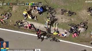 HUGE CRASH 😱 Vingegaard Evenepoel Roglič and others INJURED Basque country race NEUTRALISED [upl. by Ornas]