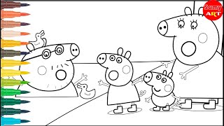 Coloring Daddy Pig Falls Into The Pond Peppa Pig Coloring Pages [upl. by Dagley119]