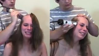 Crying and Forced Head Shave Beautiful Girl Full Bald with Trimmer  Force Head Shave 2023 [upl. by Heddie]