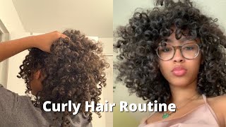 Curly Hair Routine 3b3c wash bangs volume [upl. by Lissak]