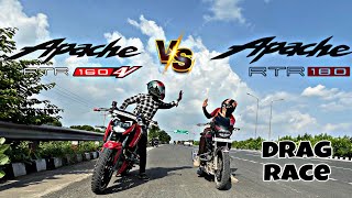 Apache rtr 180 2v vs Apache rtr 160 4v drag race TVS VS TVS  FIRST IN YOUTUBE  2V VS 4V [upl. by Keithley]