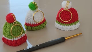 🎄🎅Perfect Christmas Gift Idea Easy amp Fun Handmade Crochet Santa Hat Keychain [upl. by Anrim]