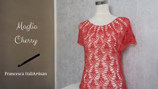 Maglia Cherry Maglia Topdown uncinetto Pineapple pattern crochet [upl. by Myke921]