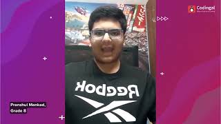 Student from India talks about their coding class at Codingal Pranshul Mankad Grade 8 [upl. by Anifares]